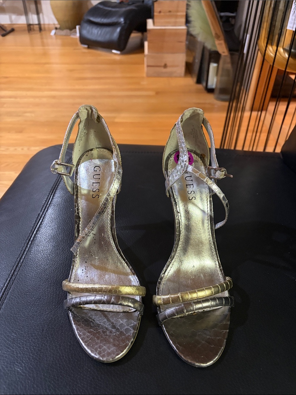 GUESS Metallic Gold Strappy Heeled Sandals